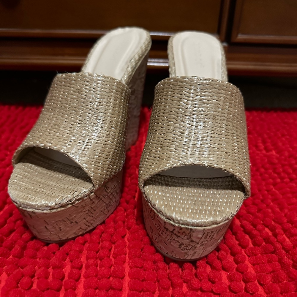 BAMBOO Tan Woven Platform Sandals